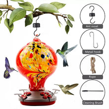 Load image into Gallery viewer, Hand Blown Glass Hummingbird Feeder - 32 Ounces
