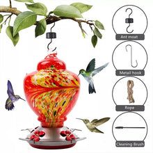 Load image into Gallery viewer, Hand Blown Glass Hummingbird Feeder - 38 Ounces
